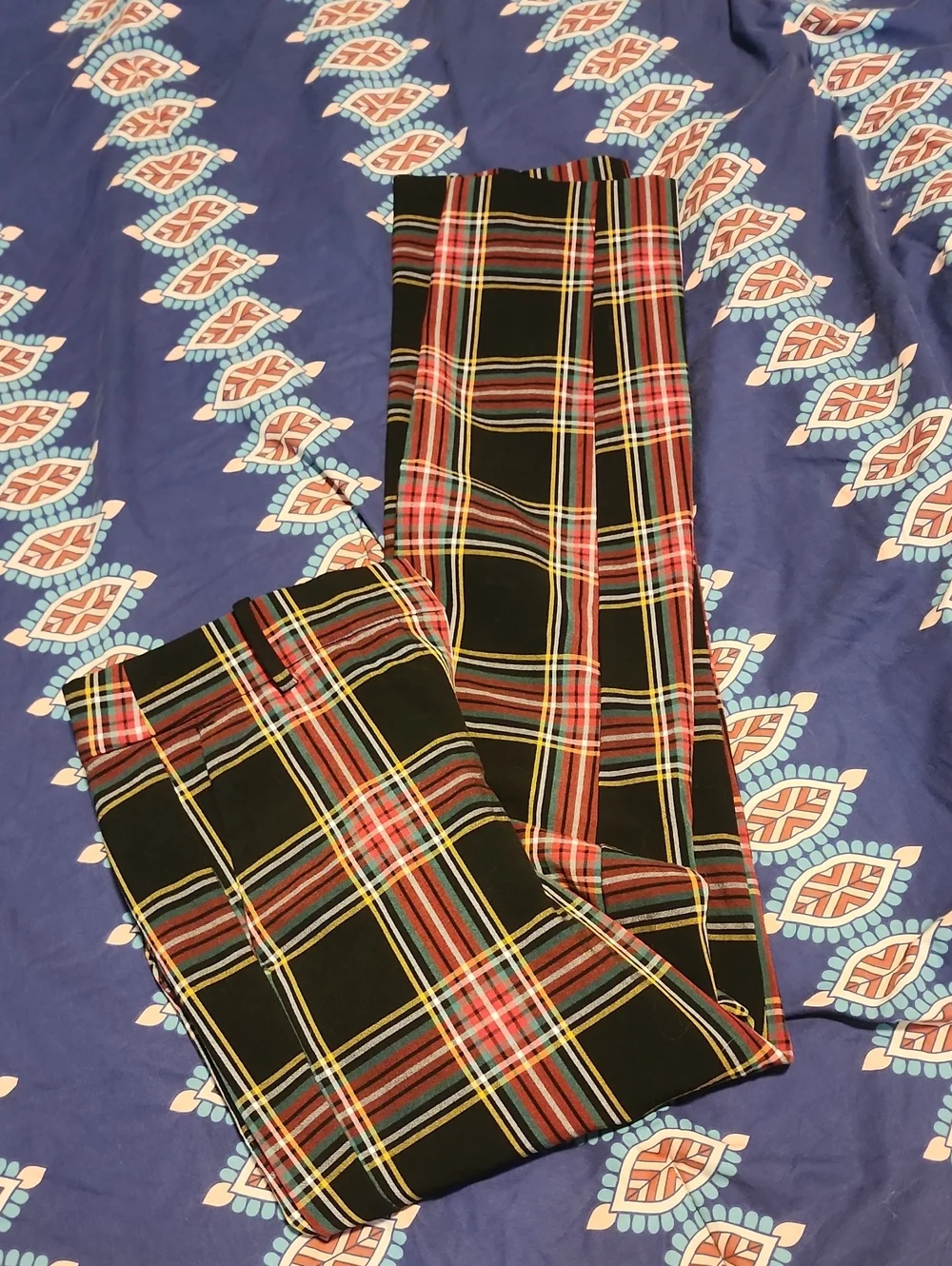 J. Crew Ruby Plaid Full-Length Pants - Black, Red, Yellow, Green